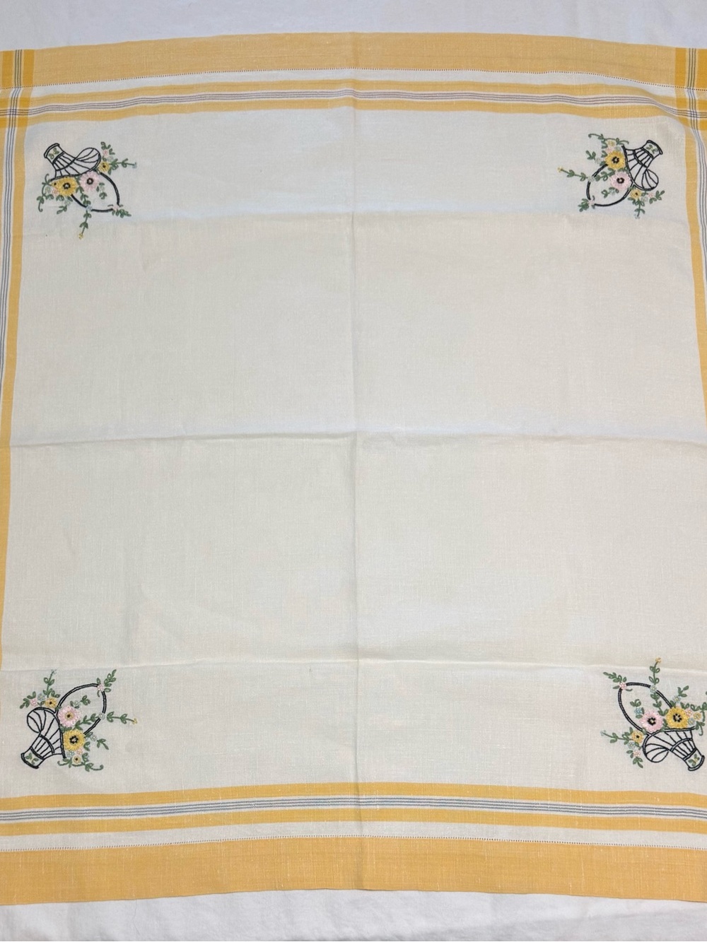 Vintage Yellow Border Embroidered Tablecloth